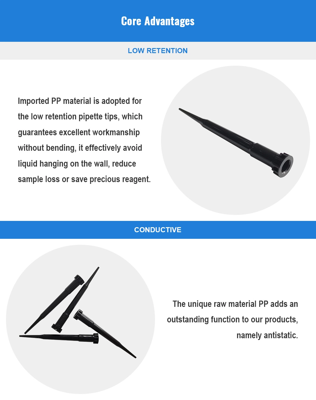 Conductive Low Retention Automation Dnase and Rnase Free Pipette Tips 250&mu; L 1000&mu; L