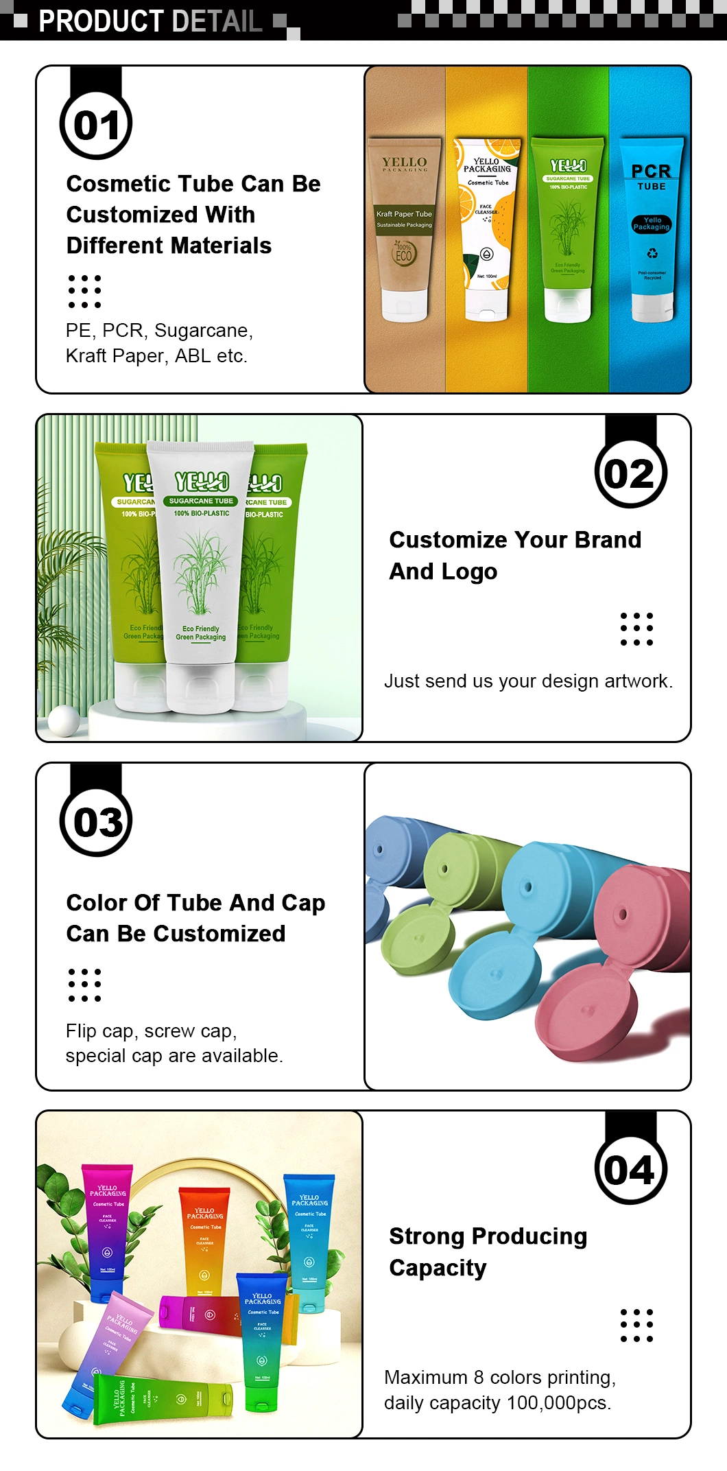 Eco Friendly Cosmetic Packaging Biodegradable Sugarcane Lotion Tube PCR Empty Plastic Cosmetic Cream Tubes with Flip Top Cap